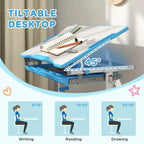 Qaba Kids Desk and Chairs Set, Height Adjustable Children School Study Desk with Tilt Desktop, Storage Drawer, Pen Slot, Hook