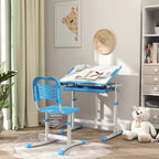 Qaba Kids Desk and Chairs Set, Height Adjustable Children School Study Desk with Tilt Desktop, Storage Drawer, Pen Slot, Hook