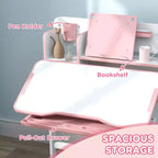 Qaba Kids Desk and Chair Set, Height Adjustable Kids School Study Desk and Chair Set with Tilt Desktop, Storage Drawer and Reading Rack, Pink