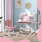 Qaba Kids Desk and Chair Set, Height Adjustable Kids School Study Desk and Chair Set with Tilt Desktop, Storage Drawer and Reading Rack, Pink