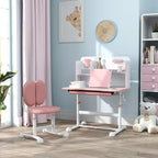 Qaba Kids Desk and Chair Set, Height Adjustable Kids School Study Desk and Chair Set with Tilt Desktop, Storage Drawer and Reading Rack, Pink