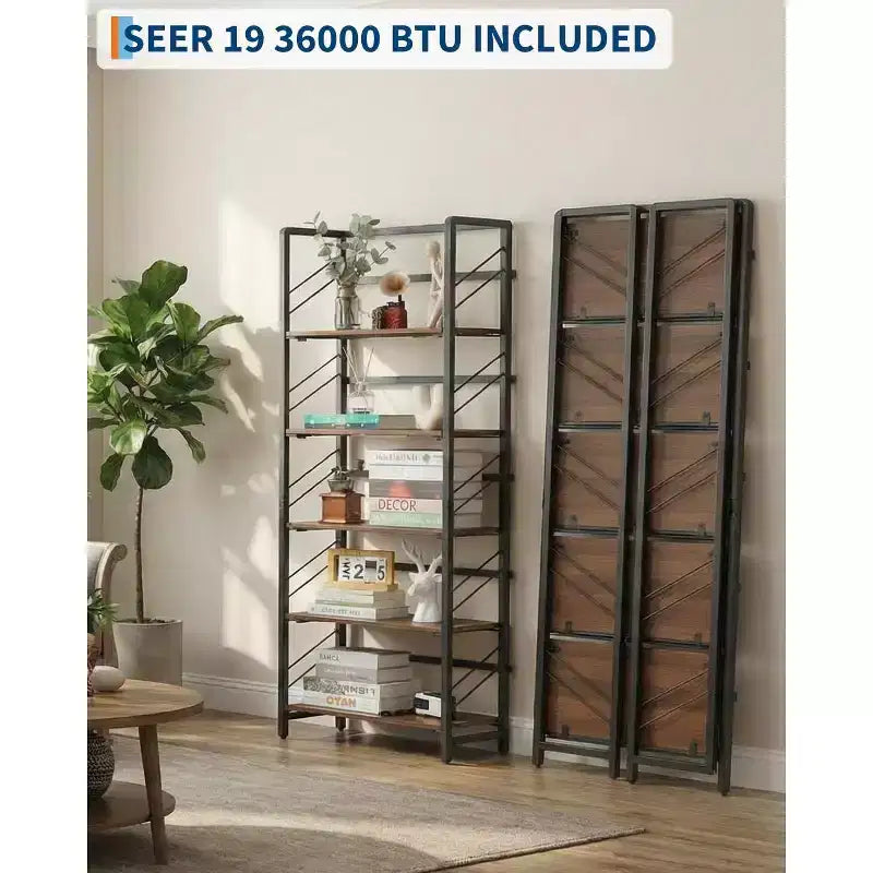 4/5-Tier Folding Shelf - No-Assembly Space-Saving Industrial Bookshelf for Home Office
