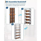 4/5-Tier Folding Shelf - No-Assembly Space-Saving Industrial Bookshelf for Home Office