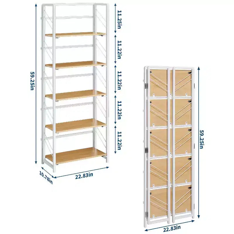 4/5-Tier Folding Shelf - No-Assembly Space-Saving Industrial Bookshelf for Home Office