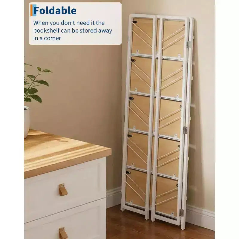 4/5-Tier Folding Shelf - No-Assembly Space-Saving Industrial Bookshelf for Home Office