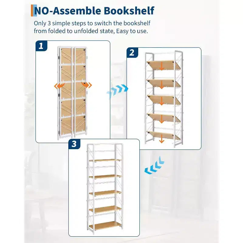 4/5-Tier Folding Shelf - No-Assembly Space-Saving Industrial Bookshelf for Home Office