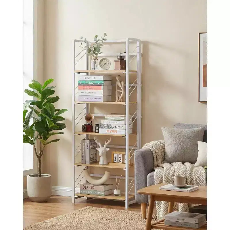 4/5-Tier Folding Shelf - No-Assembly Space-Saving Industrial Bookshelf for Home Office