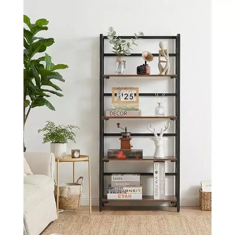 4/5-Tier Folding Shelf - No-Assembly Space-Saving Industrial Bookshelf for Home Office