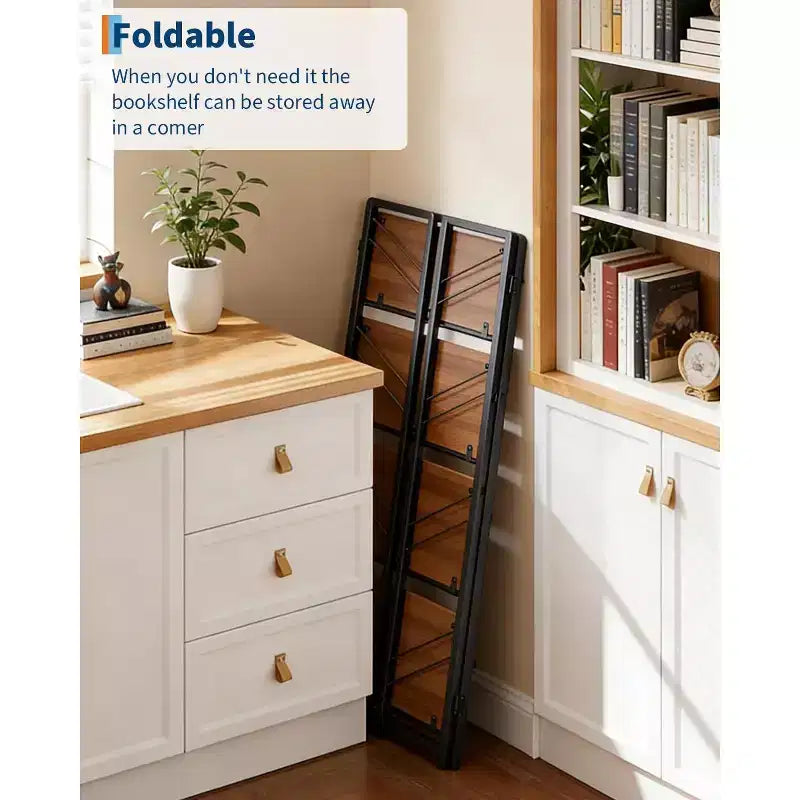 4/5-Tier Folding Shelf - No-Assembly Space-Saving Industrial Bookshelf for Home Office