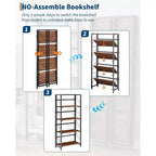 4/5-Tier Folding Shelf - No-Assembly Space-Saving Industrial Bookshelf for Home Office