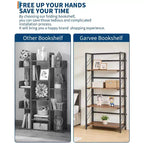 4/5-Tier Folding Shelf - No-Assembly Space-Saving Industrial Bookshelf for Home Office