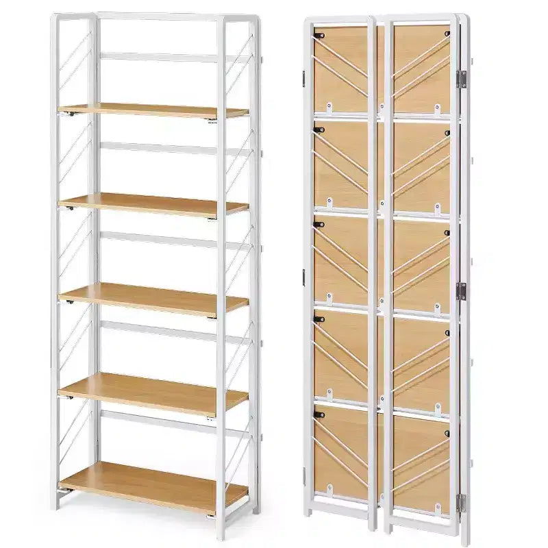 4/5-Tier Folding Shelf - No-Assembly Space-Saving Industrial Bookshelf for Home Office