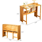 FurnitureR Natural Bamboo Folding Desk with Storage Shelf, Space-Saving Drop-Leaf Writing Table for Small Spaces, Home Office or Study Room