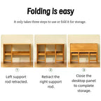 FurnitureR Natural Bamboo Folding Desk with Storage Shelf, Space-Saving Drop-Leaf Writing Table for Small Spaces, Home Office or Study Room