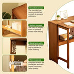 FurnitureR Natural Bamboo Folding Desk with Storage Shelf, Space-Saving Drop-Leaf Writing Table for Small Spaces, Home Office or Study Room