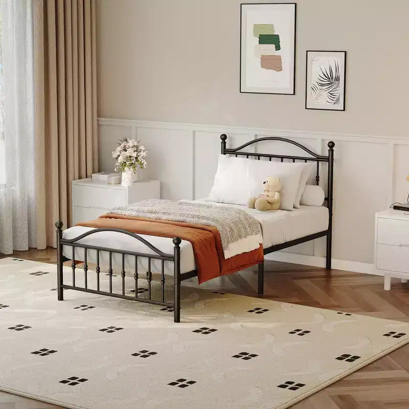 Sturdy Metal Platform Bed Frame with Headboard - Twin Size - Durable Mattress Foundation