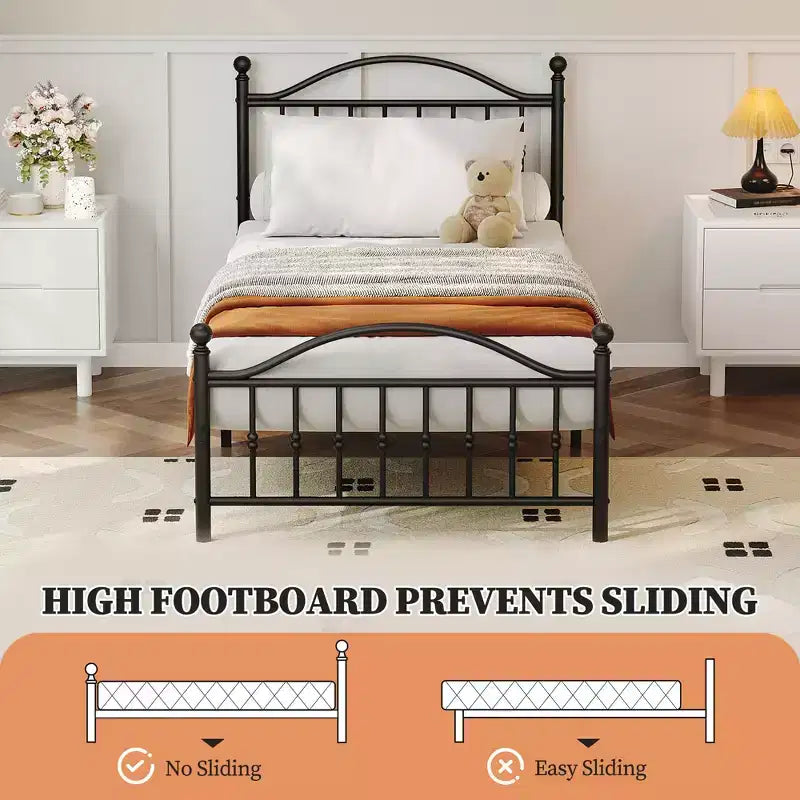 Sturdy Metal Platform Bed Frame with Headboard - Twin Size - Durable Mattress Foundation