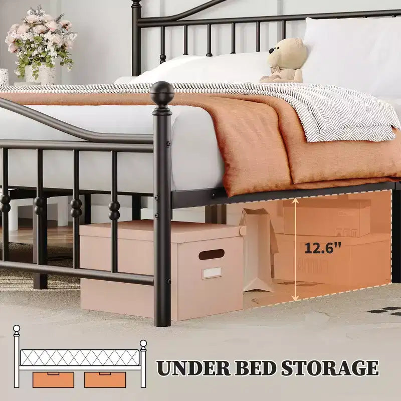 Sturdy Metal Platform Bed Frame with Headboard - Twin Size - Durable Mattress Foundation