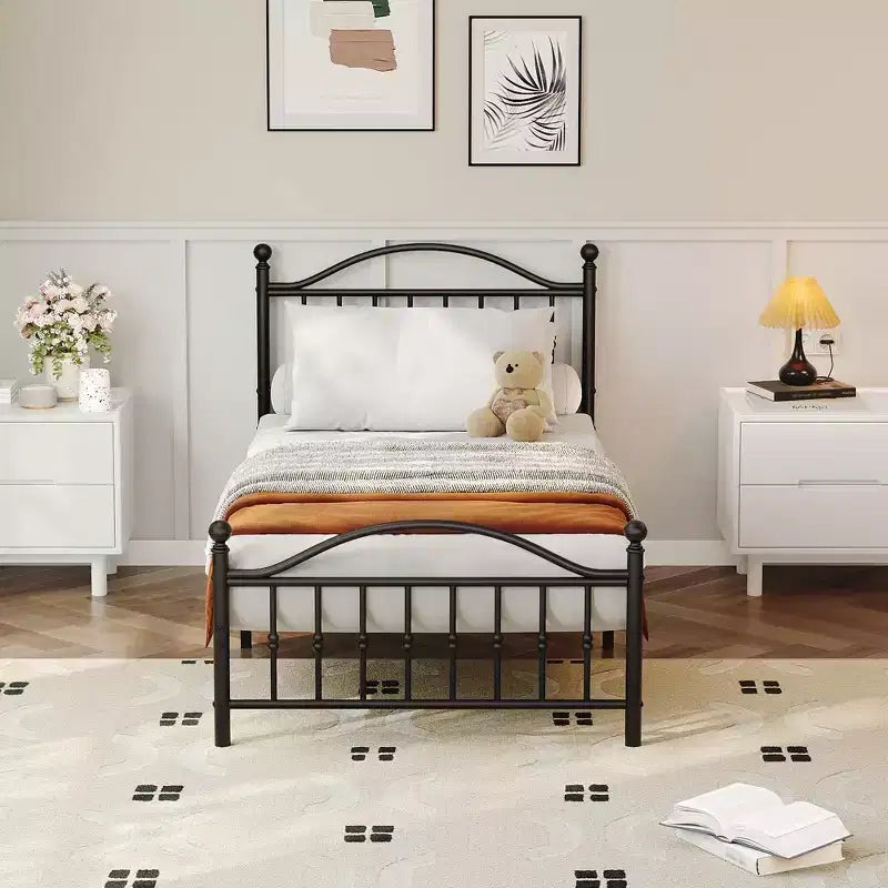 Sturdy Metal Platform Bed Frame with Headboard - Twin Size - Durable Mattress Foundation