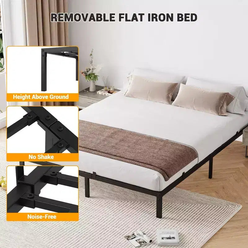 Heavy Duty Metal Platform Bed Frame  Sturdy Steel Construction  No Box Spring Needed  Noise-Free, Low Profile, Easy Assembly,Supports Up to 800lbs
