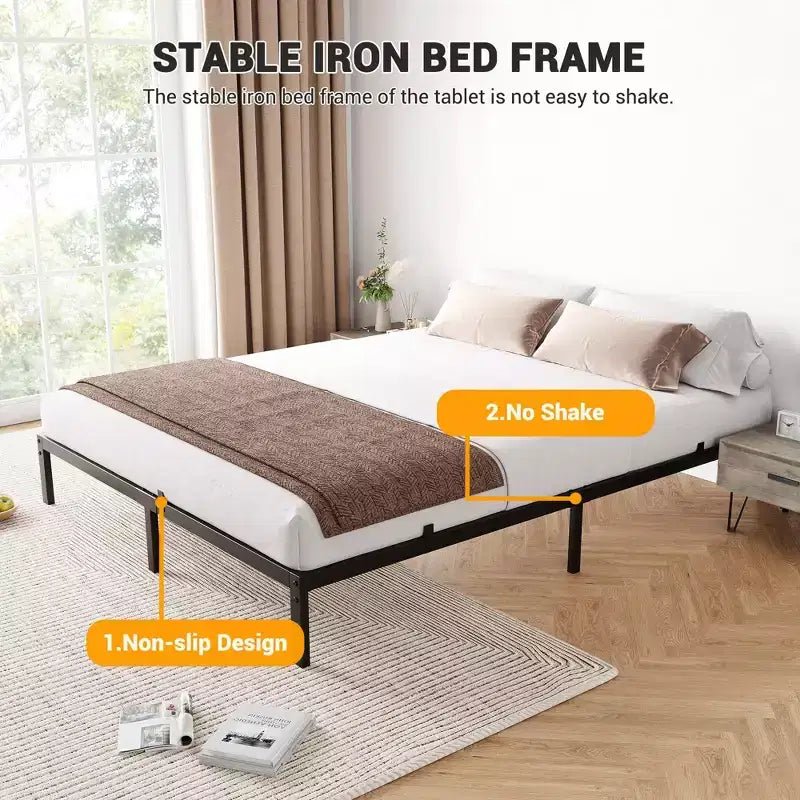 Heavy Duty Metal Platform Bed Frame  Sturdy Steel Construction  No Box Spring Needed  Noise-Free, Low Profile, Easy Assembly,Supports Up to 800lbs