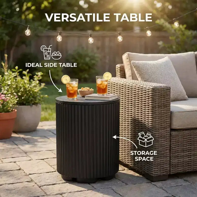 NAYSAYE Umbrella Side Table - Outdoor Patio Table with Umbrella Hole, Modern Poolside Coffee Table for Porch, Picnic and Backyard, Easy Assembly