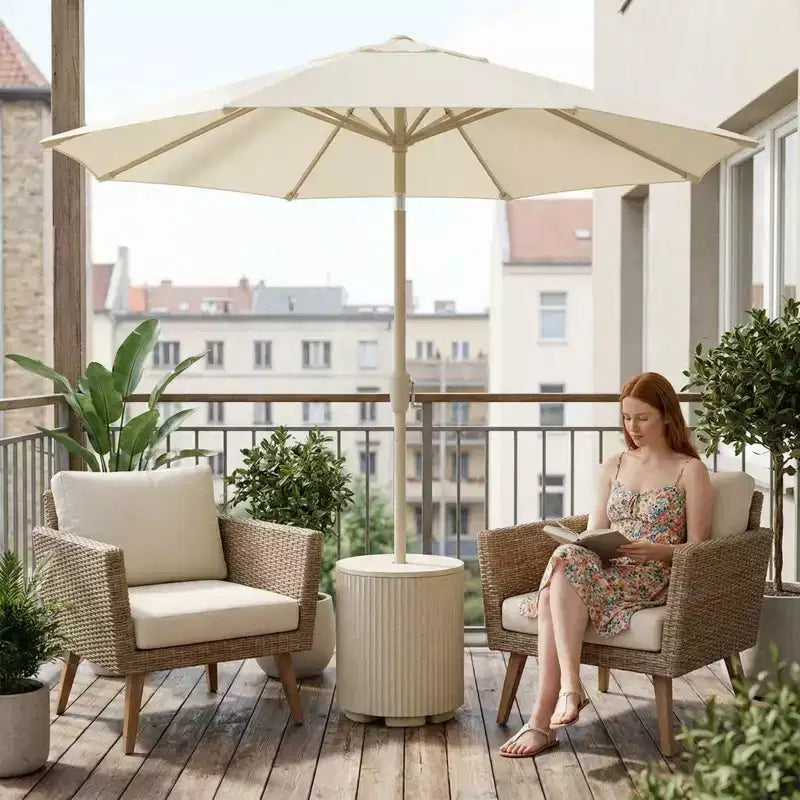 NAYSAYE Umbrella Side Table - Outdoor Patio Table with Umbrella Hole, Modern Poolside Coffee Table for Porch, Picnic and Backyard, Easy Assembly