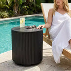 NAYSAYE Umbrella Side Table - Outdoor Patio Table with Umbrella Hole, Modern Poolside Coffee Table for Porch, Picnic and Backyard, Easy Assembly