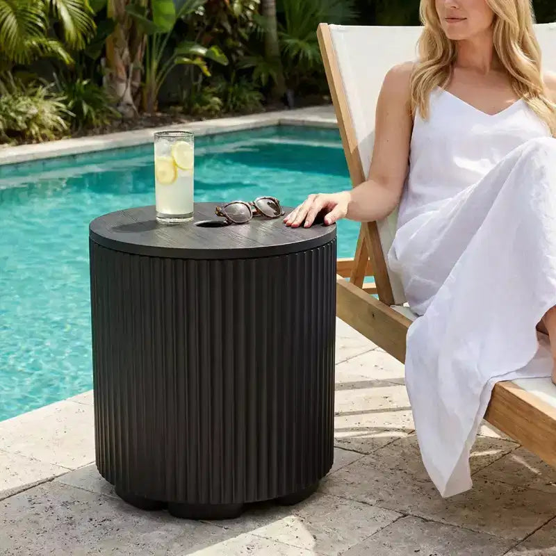 NAYSAYE Umbrella Side Table - Outdoor Patio Table with Umbrella Hole, Modern Poolside Coffee Table for Porch, Picnic and Backyard, Easy Assembly