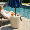 NAYSAYE Umbrella Side Table - Outdoor Patio Table with Umbrella Hole, Modern Poolside Coffee Table for Porch, Picnic and Backyard, Easy Assembly