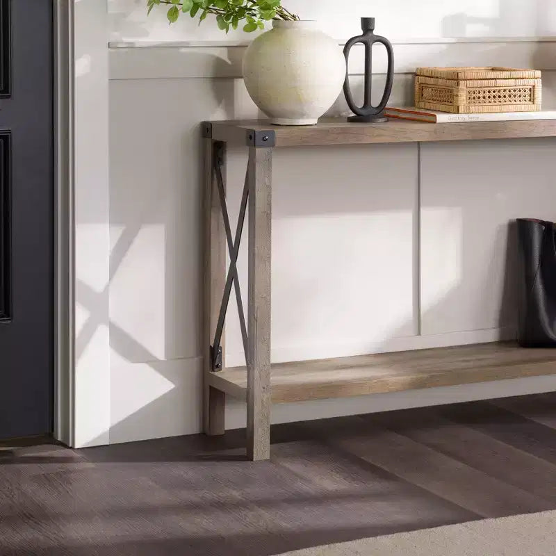 Modern Farmhouse Metal-X Entry Table with Lower Shelf