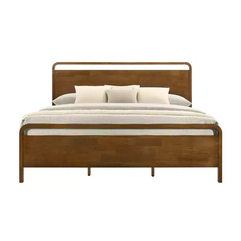Roundhill Furniture Eldren Wood Bedroom Set, Platform Bed with Dresser, Mirror, and Nightstand in Walnut Finish