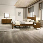 Roundhill Furniture Eldren Wood Bedroom Set, Platform Bed with Dresser, Mirror, and Nightstand in Walnut Finish