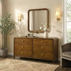 Roundhill Furniture Eldren Wood Bedroom Set, Platform Bed with Dresser, Mirror, and Nightstand in Walnut Finish