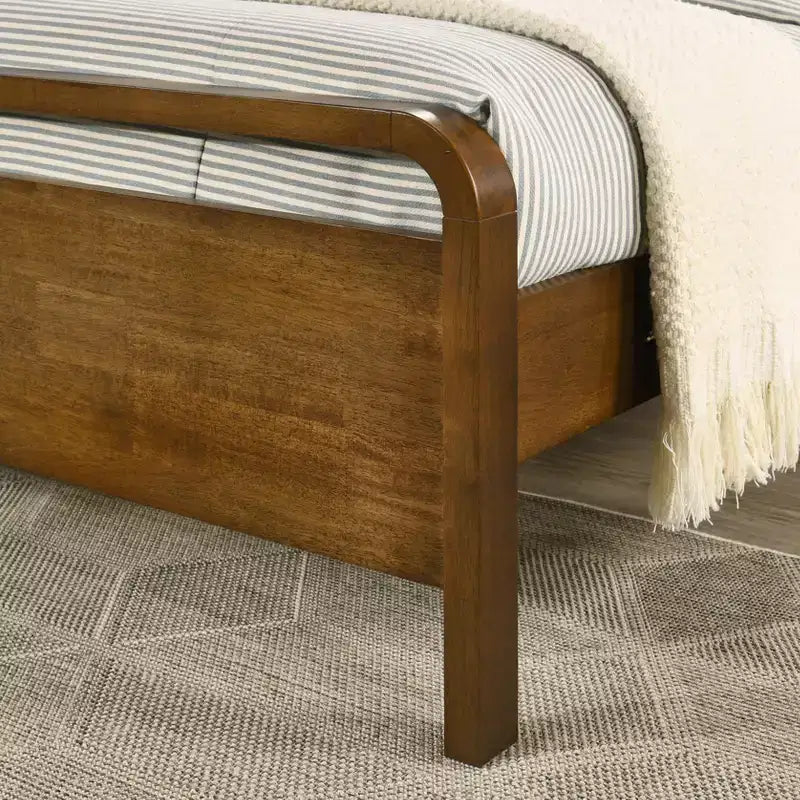 Roundhill Furniture Eldren Wood Bedroom Set, Platform Bed with Dresser, Mirror, and Nightstand in Walnut Finish