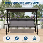 3 Seat Outdoor Porch Swing with Stand, Patio Swing with Adjustable Canopy, Thickened Removable Cushions  Cup Holders for Backyard, Garden