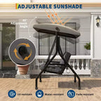 3 Seat Outdoor Porch Swing with Stand, Patio Swing with Adjustable Canopy, Thickened Removable Cushions  Cup Holders for Backyard, Garden