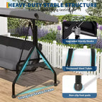 3 Seat Outdoor Porch Swing with Stand, Patio Swing with Adjustable Canopy, Thickened Removable Cushions  Cup Holders for Backyard, Garden