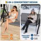 3 Seat Outdoor Porch Swing with Stand, Patio Swing with Adjustable Canopy, Thickened Removable Cushions  Cup Holders for Backyard, Garden