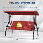 3 Seat Outdoor Porch Swing with Stand, Patio Swing with Adjustable Canopy, Thickened Removable Cushions  Cup Holders for Backyard, Garden