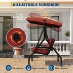 3 Seat Outdoor Porch Swing with Stand, Patio Swing with Adjustable Canopy, Thickened Removable Cushions  Cup Holders for Backyard, Garden