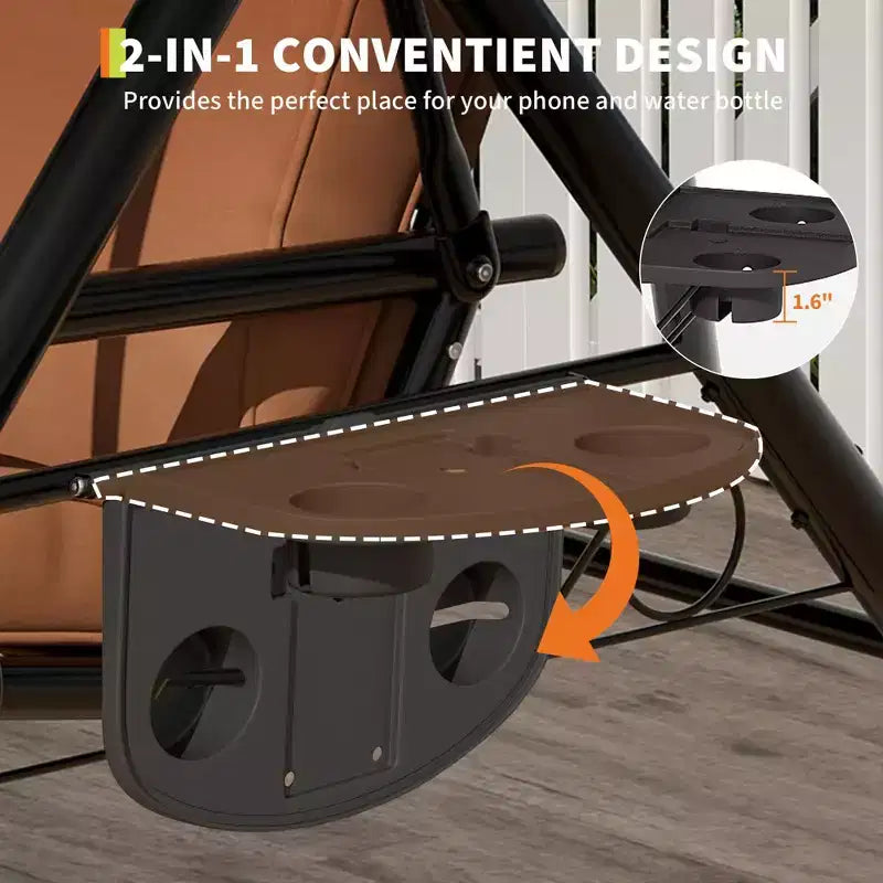 3 Seat Outdoor Porch Swing with Stand, Patio Swing with Adjustable Canopy, Thickened Removable Cushions  Cup Holders for Backyard, Garden