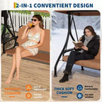 3 Seat Outdoor Porch Swing with Stand, Patio Swing with Adjustable Canopy, Thickened Removable Cushions  Cup Holders for Backyard, Garden