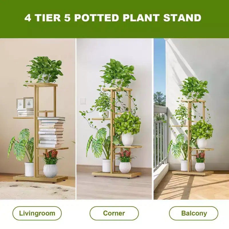 Modern Metal Plant Stand, Corner Display Shelf, Space-Saving Flower Pot Rack, Tiered Flower Pot Holder & Organizer, for Living Room, Balcony