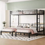 Bellemave Twin over Twin & Twin Metal Triple Bunk Bed, Detachable L-Shape, Convertible to 3 Beds, Guardrails & Shelf, Black