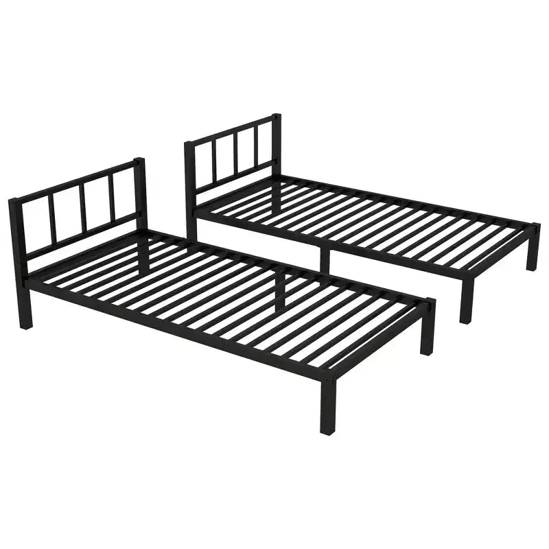 Bellemave Twin over Twin & Twin Metal Triple Bunk Bed, Detachable L-Shape, Convertible to 3 Beds, Guardrails & Shelf, Black