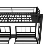 Bellemave Twin over Twin & Twin Metal Triple Bunk Bed, Detachable L-Shape, Convertible to 3 Beds, Guardrails & Shelf, Black