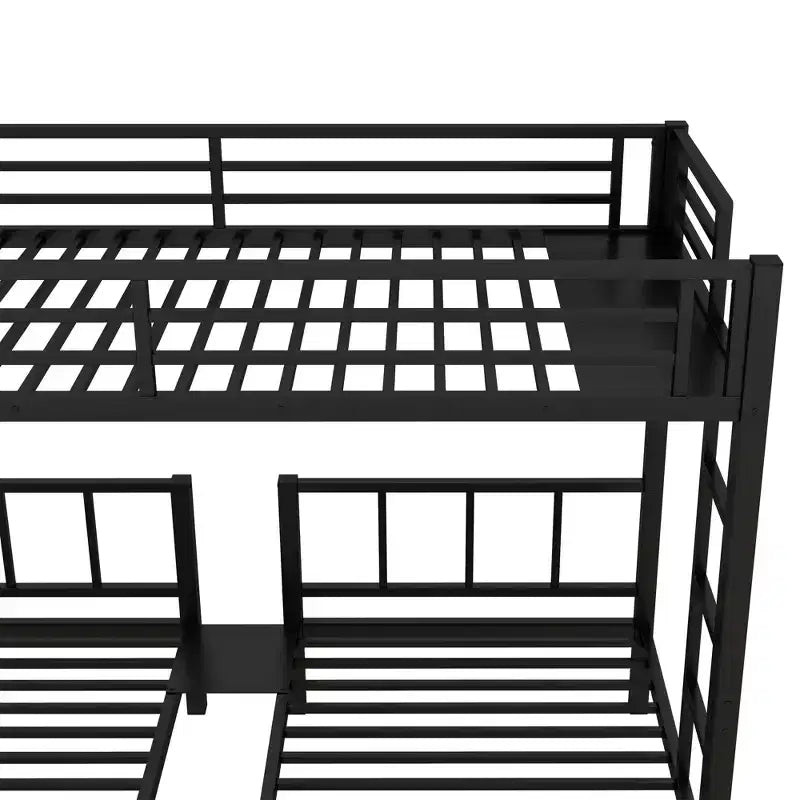 Bellemave Twin over Twin & Twin Metal Triple Bunk Bed, Detachable L-Shape, Convertible to 3 Beds, Guardrails & Shelf, Black
