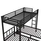 Bellemave Twin over Twin & Twin Metal Triple Bunk Bed, Detachable L-Shape, Convertible to 3 Beds, Guardrails & Shelf, Black