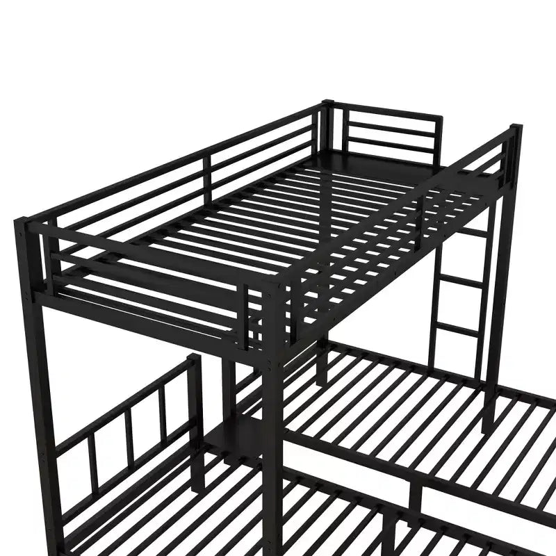 Bellemave Twin over Twin & Twin Metal Triple Bunk Bed, Detachable L-Shape, Convertible to 3 Beds, Guardrails & Shelf, Black